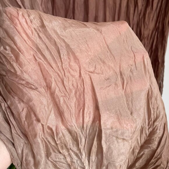 UN DEUX TROIS 100% Silk Scarf Ombré Brown Tan Crinkled 59 x 23 (39) Inches FLAWS - Picture 7 of 11